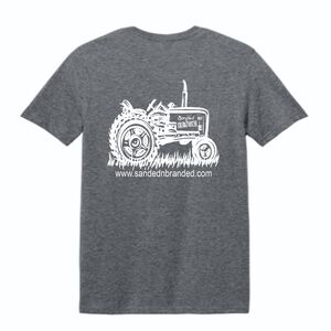 Gray Tractor Country Living Graphic Tee, SandednBranded Logo 50/50 Cotton Poly